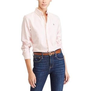 Ralph Lauren Women's Oxford Slim Fit Button Down Pink & White Stripe Size 4